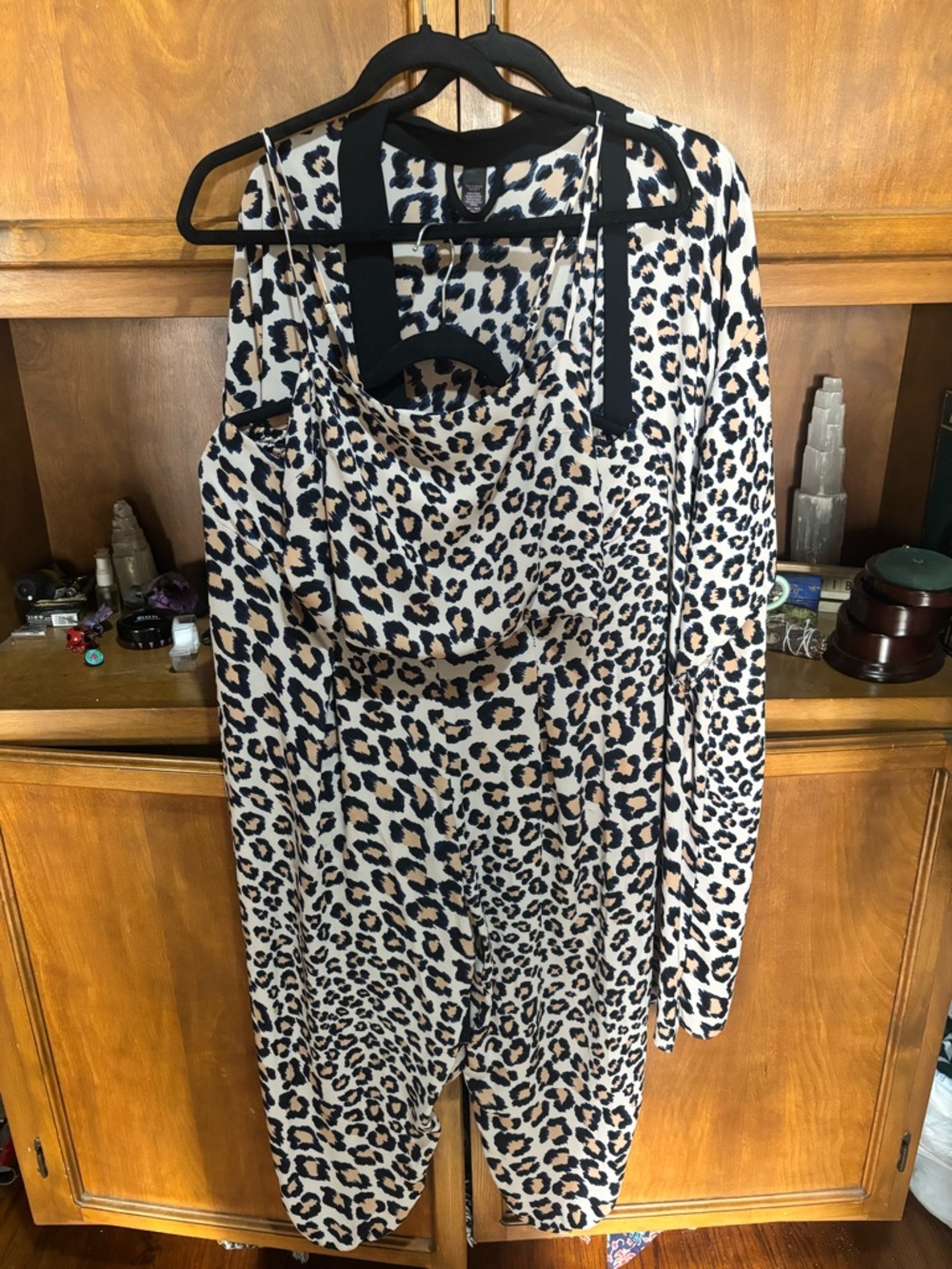 Victoria's Secret Blue and Tan Leopard Print Three piece, kimono, top and bottom
